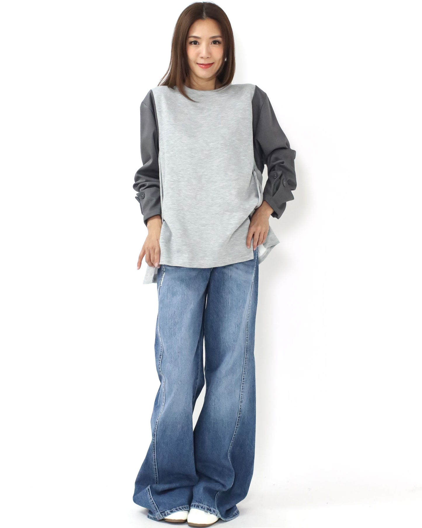 grey w/ dark grey shirt sleeves fleece top *pre-order*