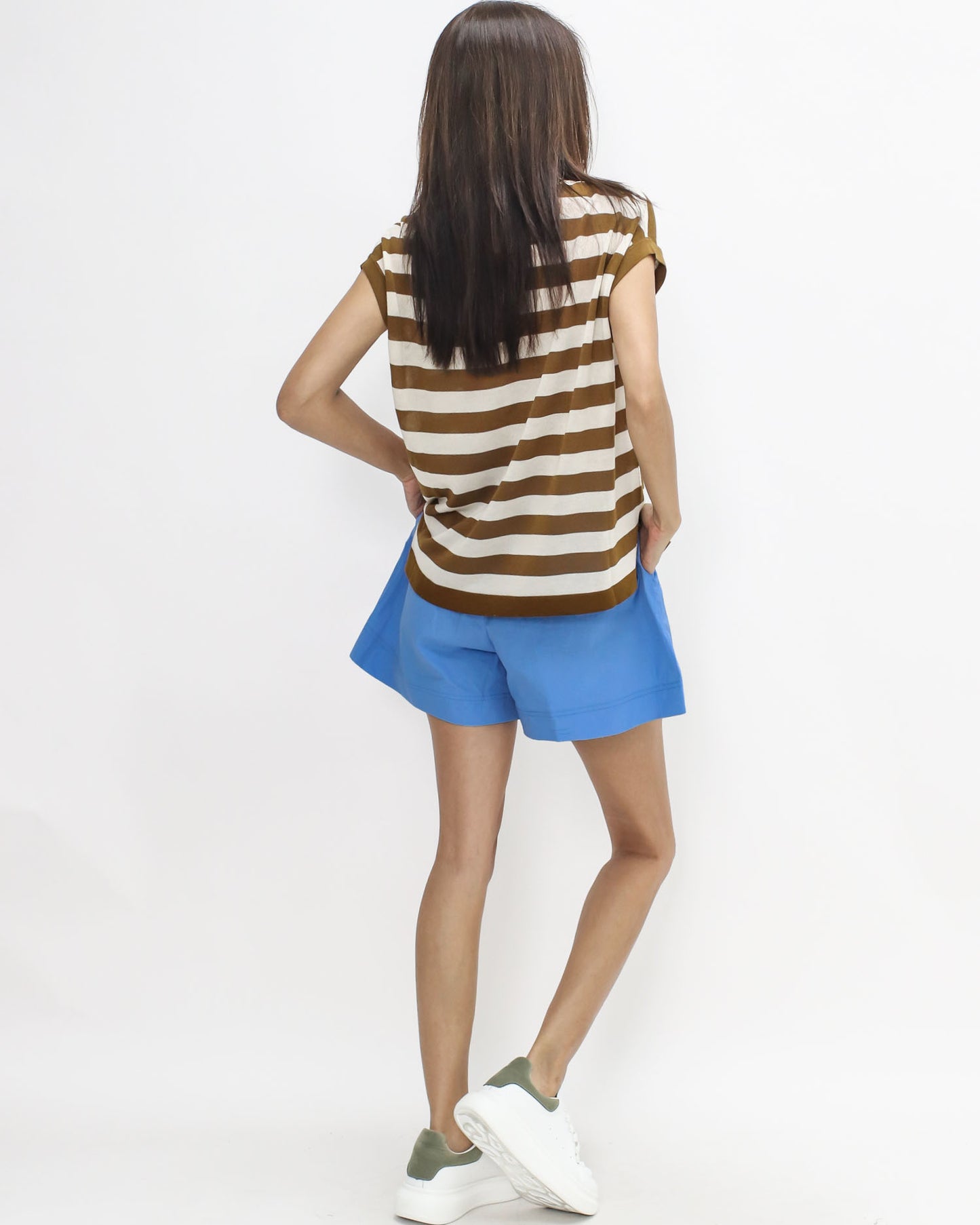 brown & ivory stripes fine knitted top