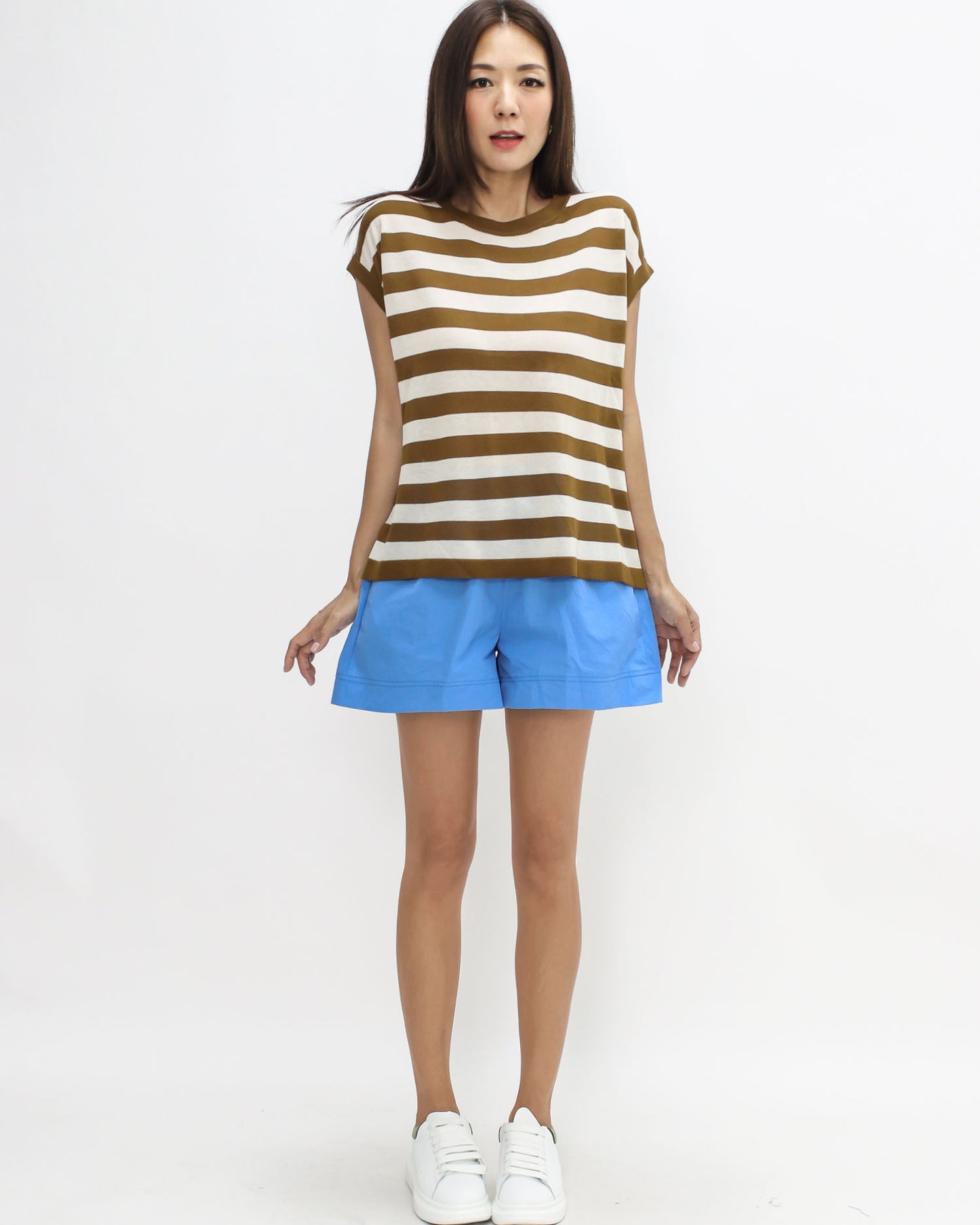 brown & ivory stripes fine knitted top