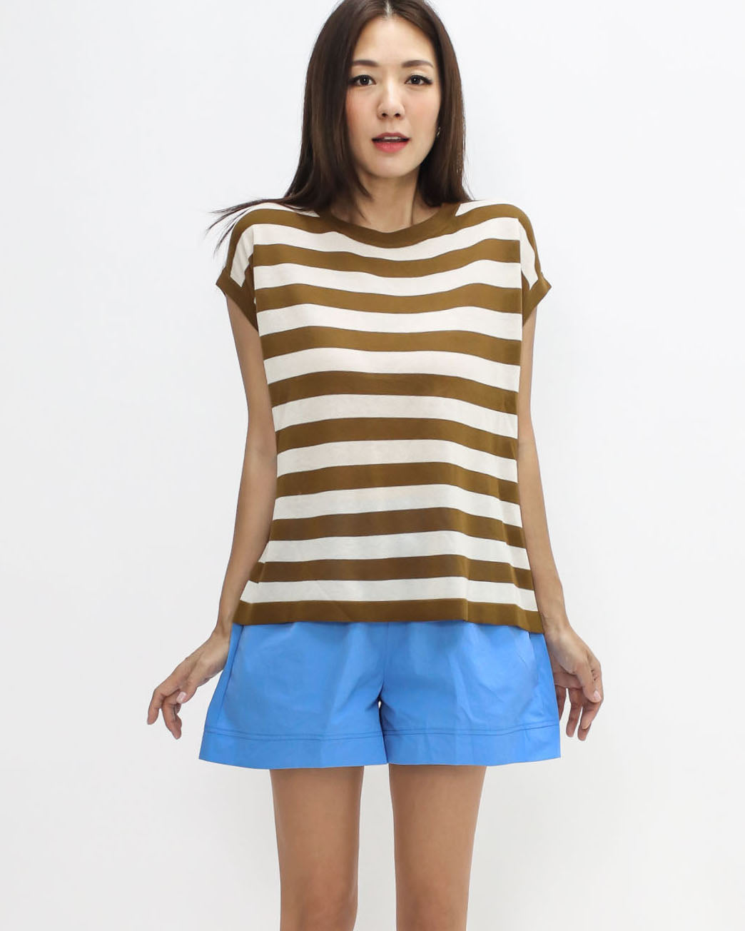 brown & ivory stripes fine knitted top