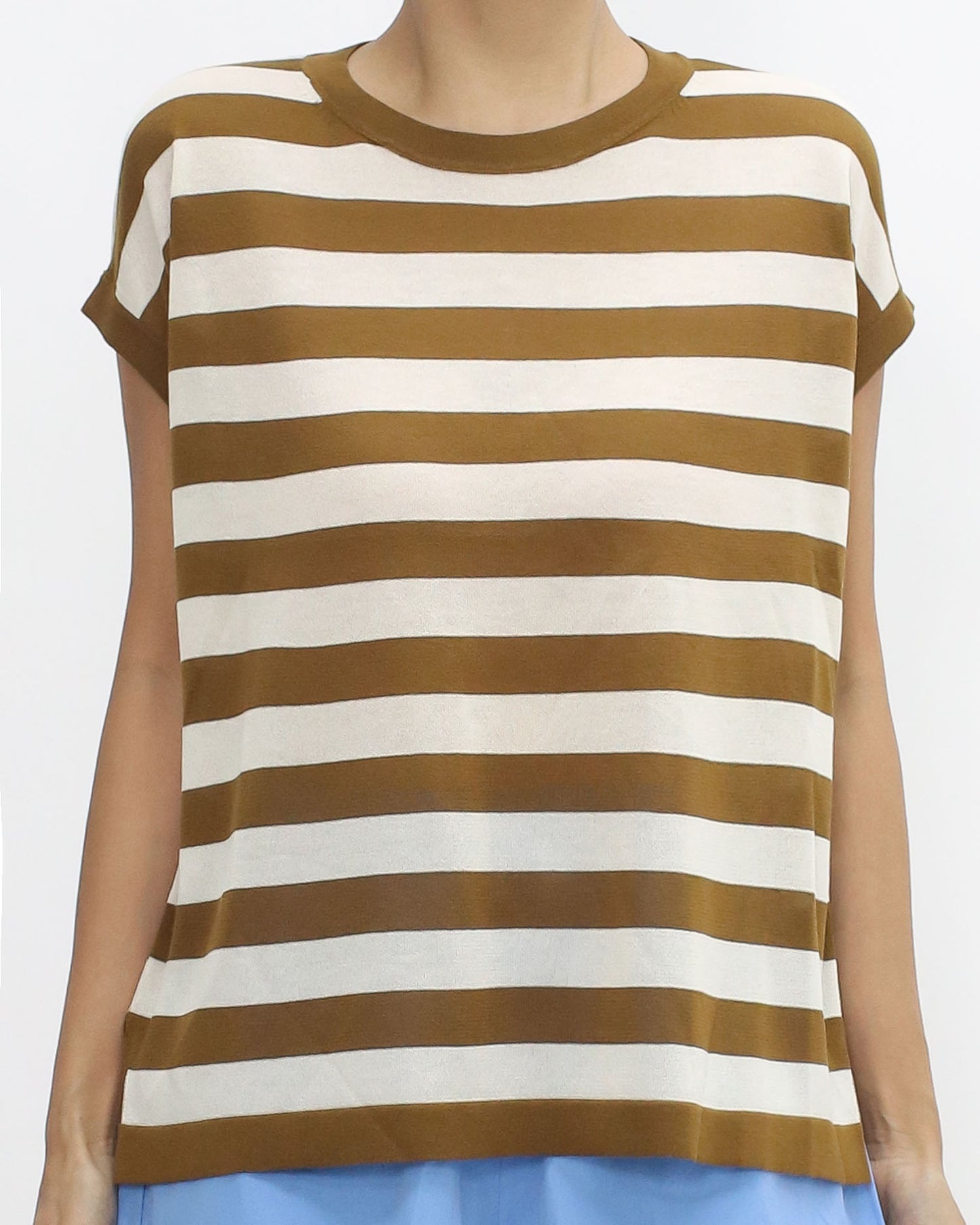 brown & ivory stripes fine knitted top