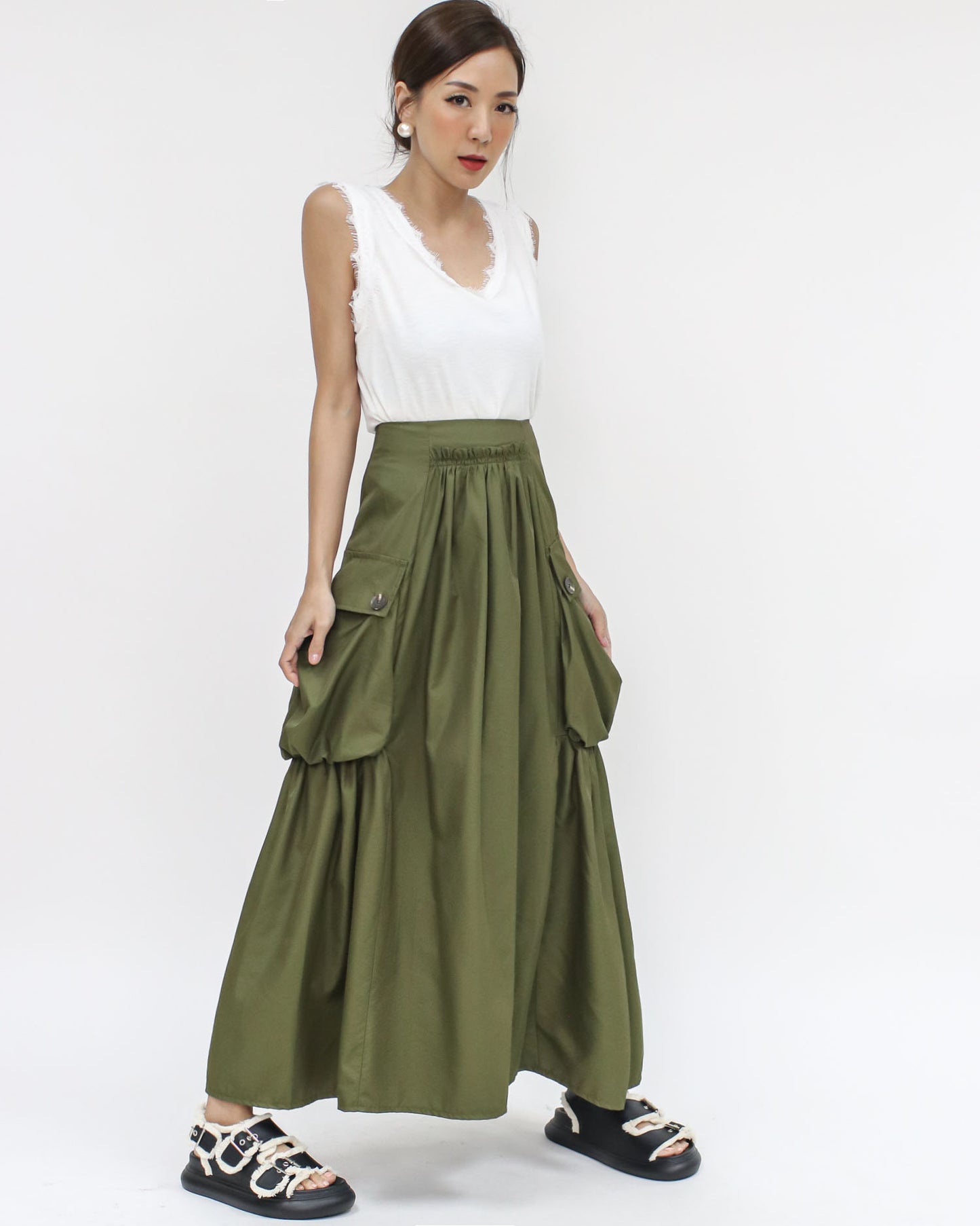 green pockets sides longline shirt skirt