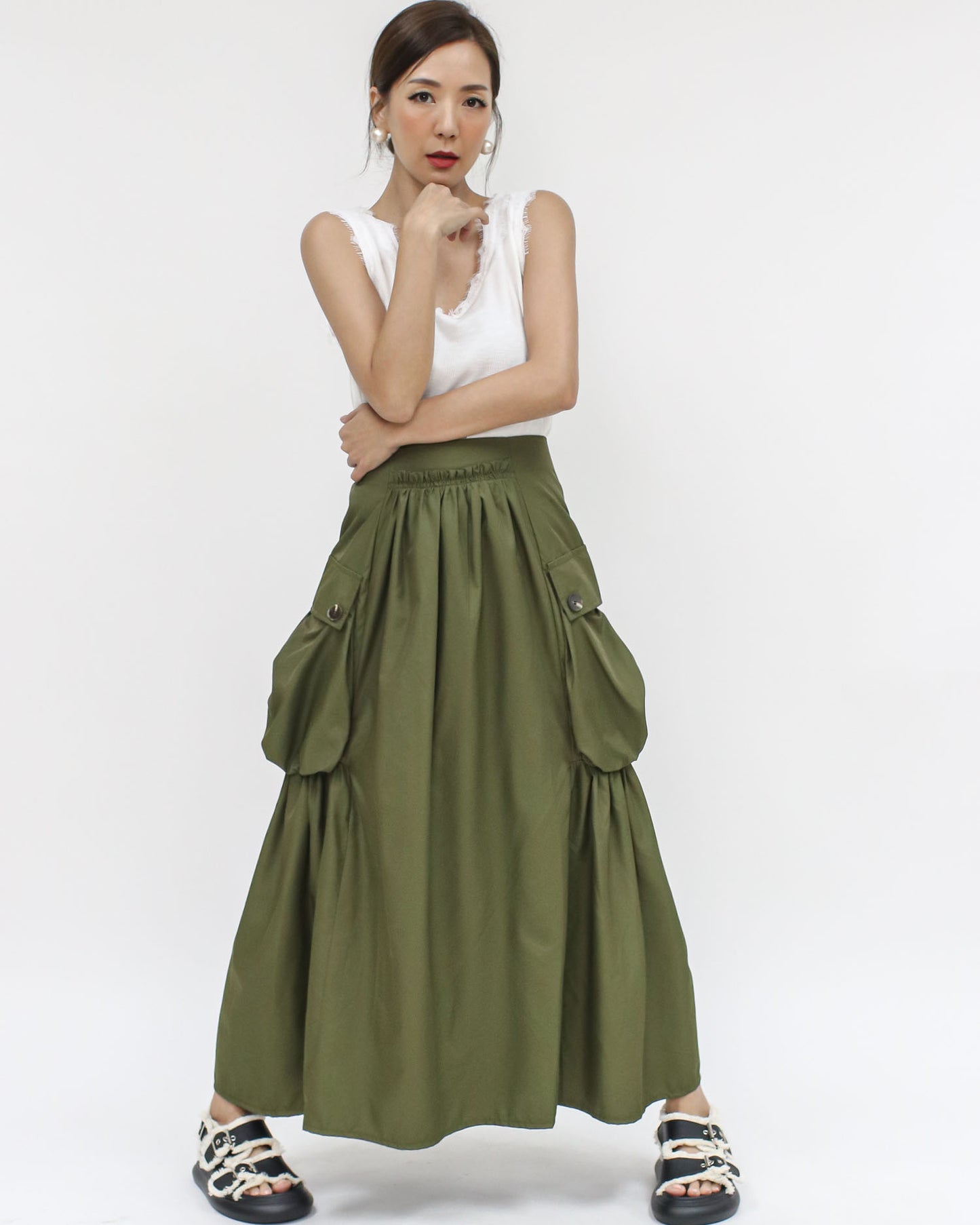 green pockets sides longline shirt skirt