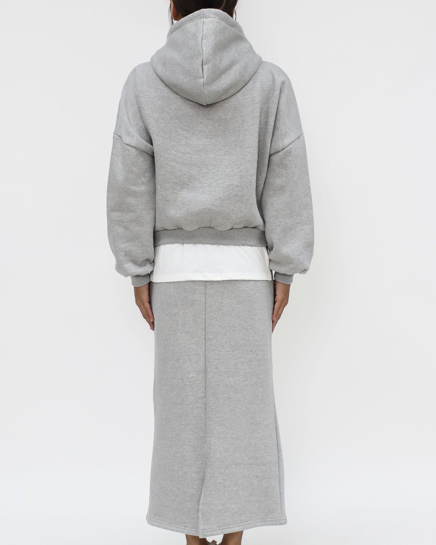 grey embellished hoodie fleece sweatshirt & skirt set *pre-order*