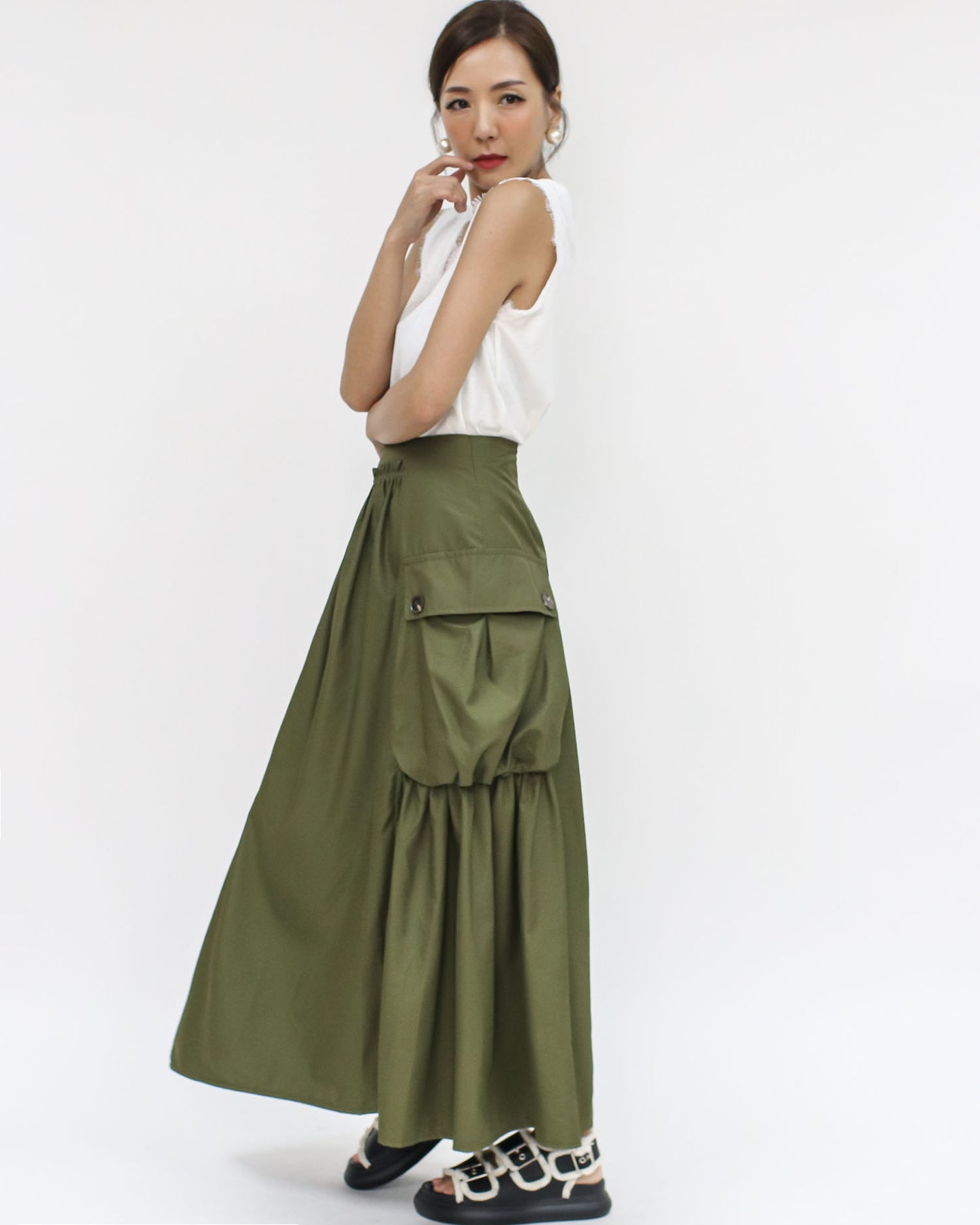 green pockets sides longline shirt skirt