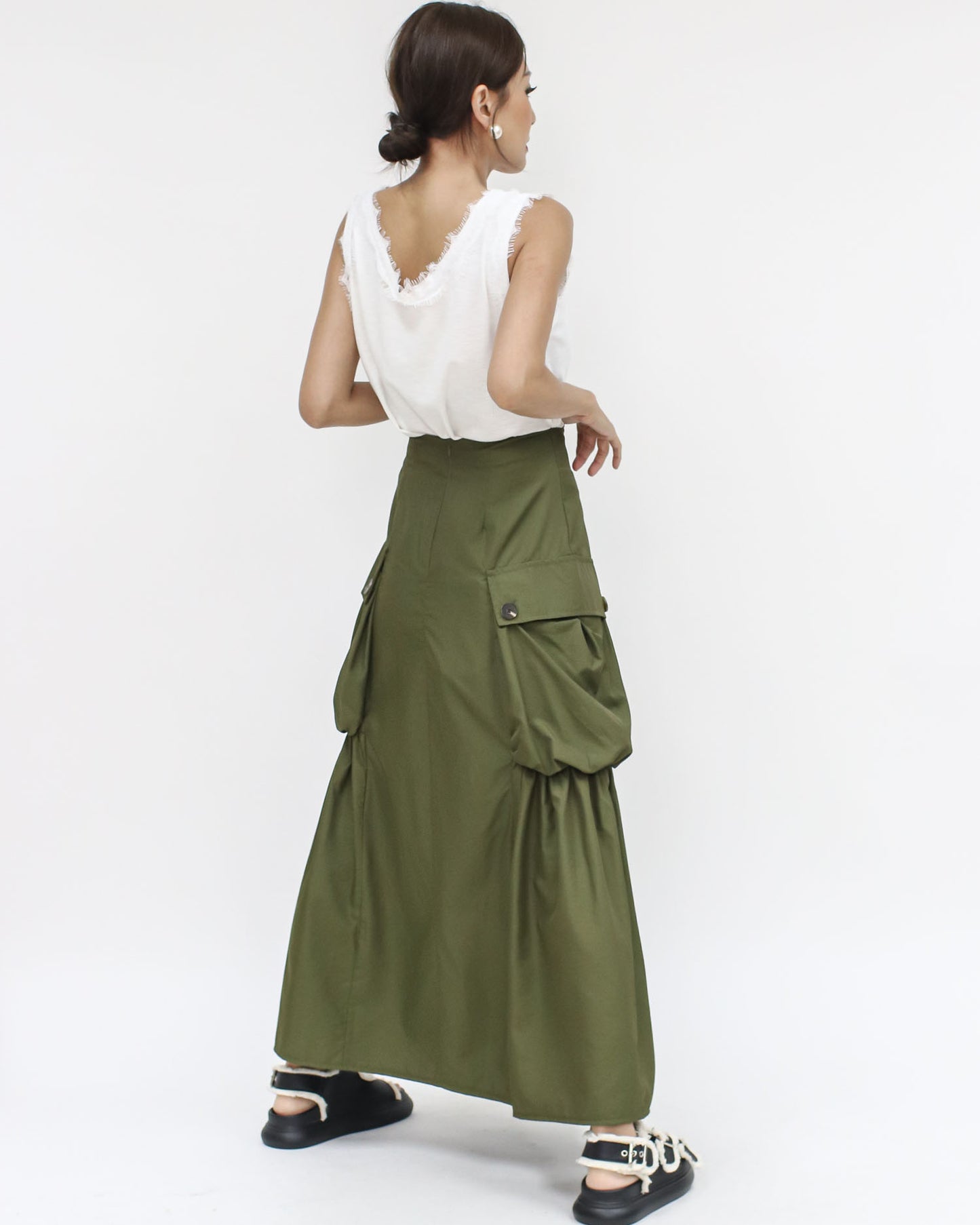 green pockets sides longline shirt skirt