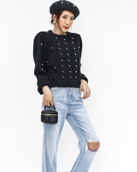 black & pearls knitted top