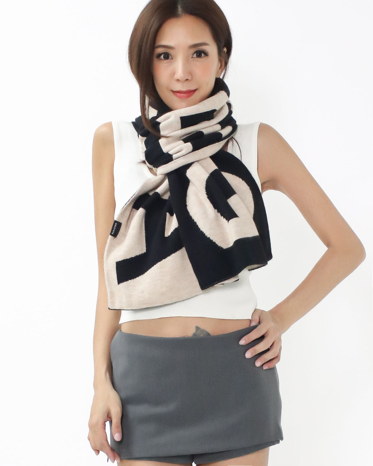 Scarf With Lettering black & ivory letter printed knitted scarf *pre-order* – STYLEGAL