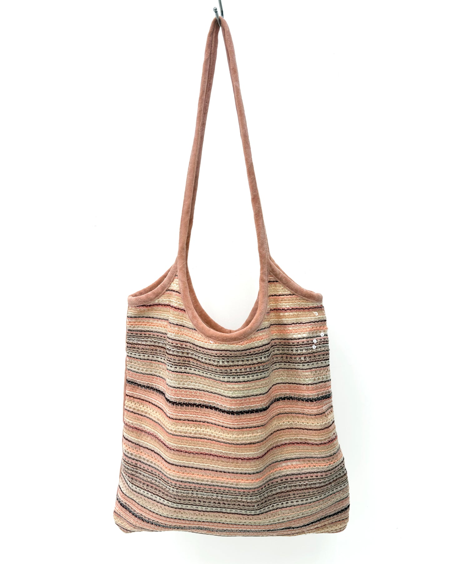 peach pink sequins w/ suede tote bag *pre-order*