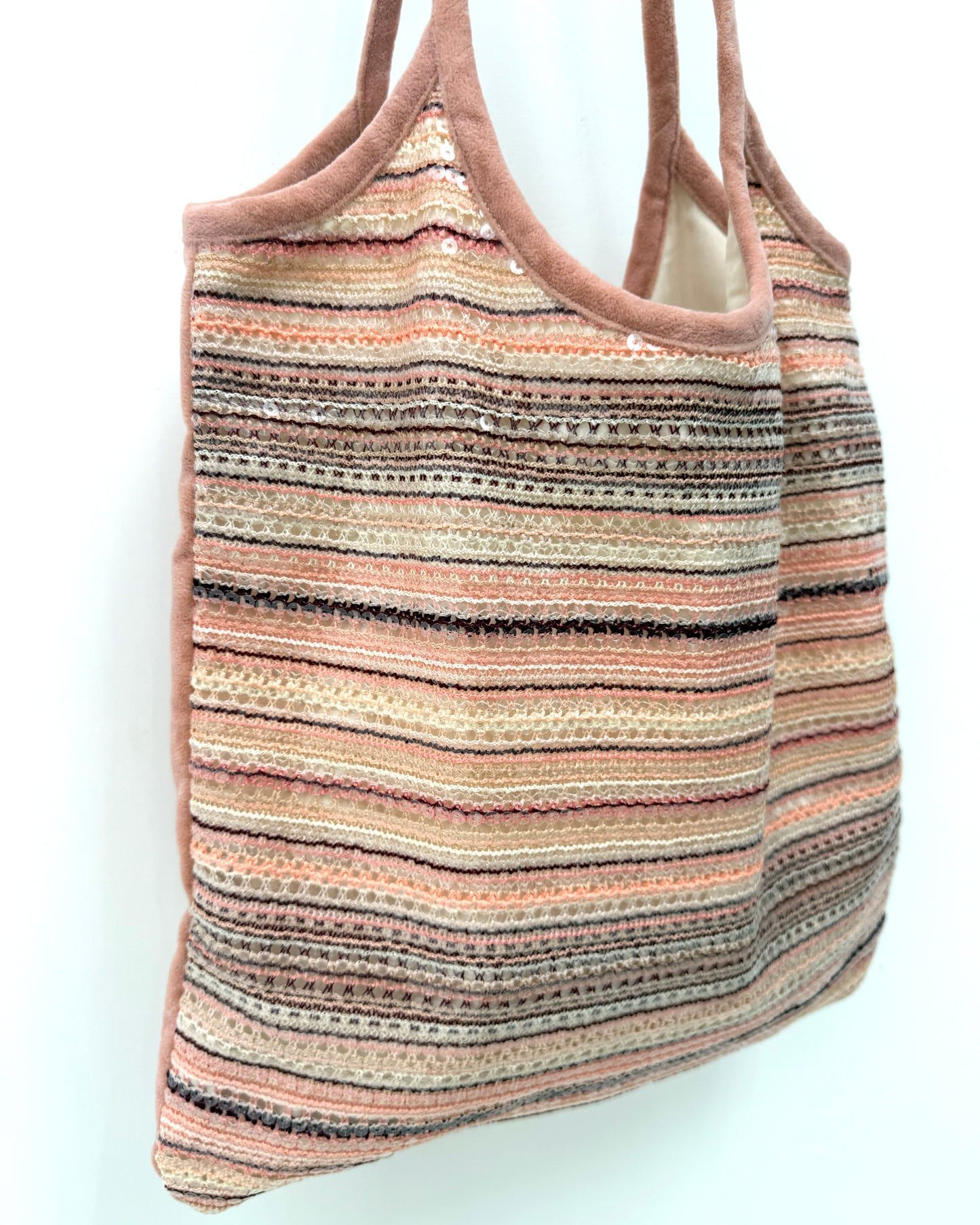 peach pink sequins w/ suede tote bag *pre-order*