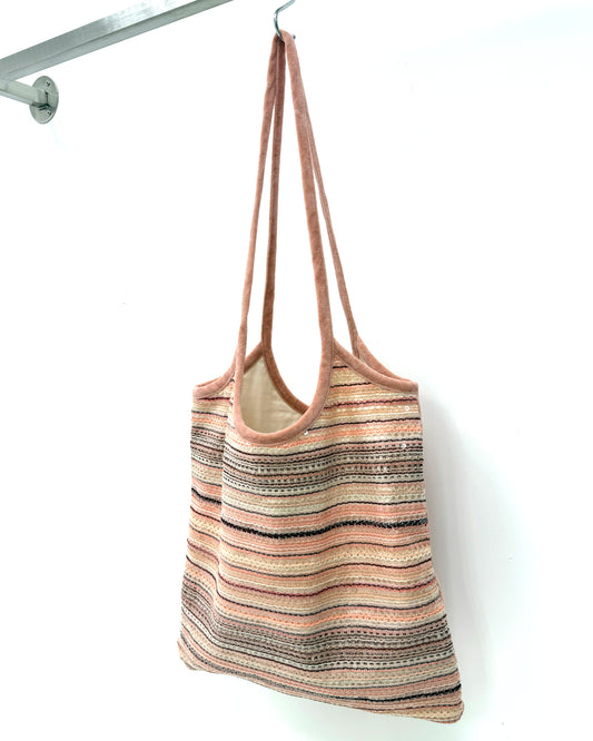 peach pink sequins w/ suede tote bag *pre-order*