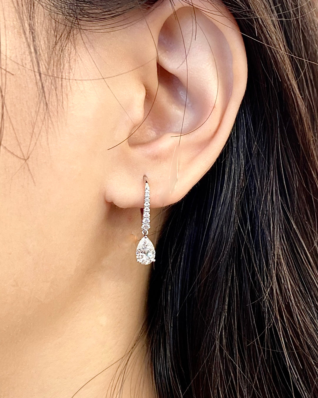 GAL 0.7ct pear halo lab-grown diamond drop earrings