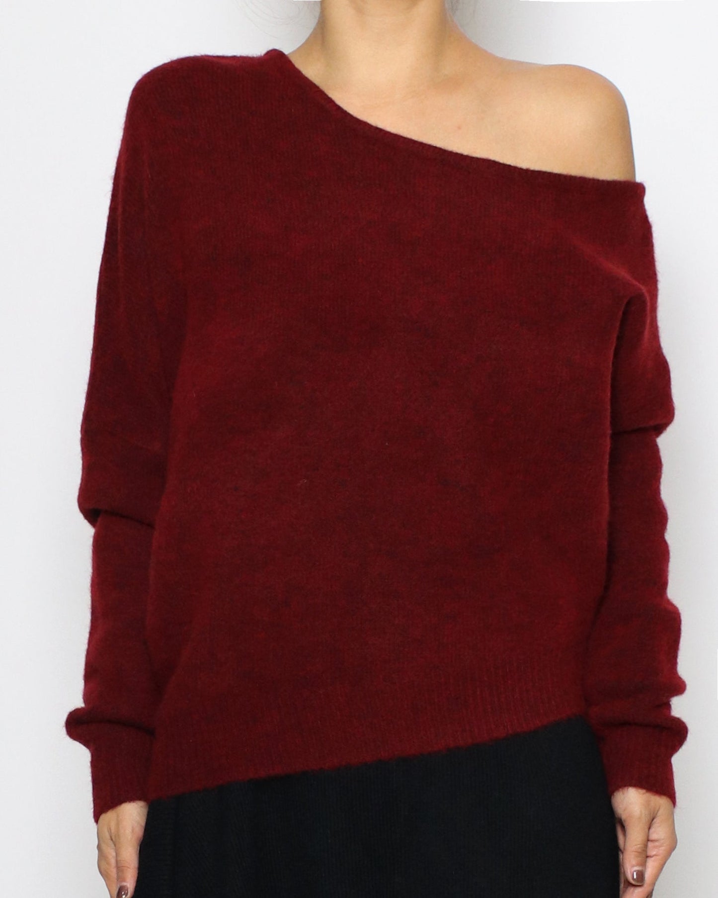 burgundy red off shoulder knitted top