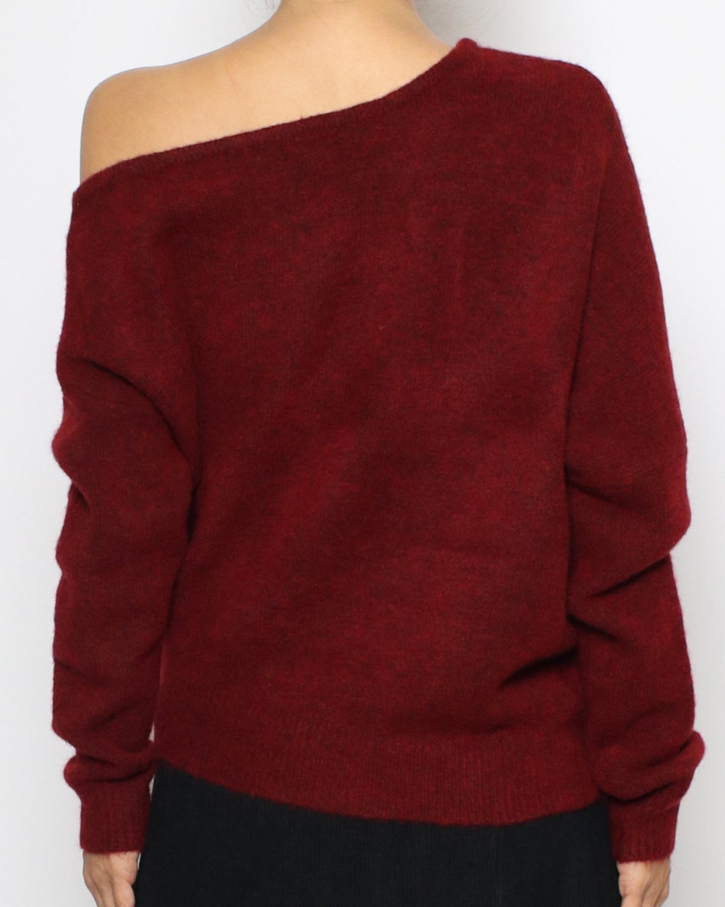 burgundy red off shoulder knitted top