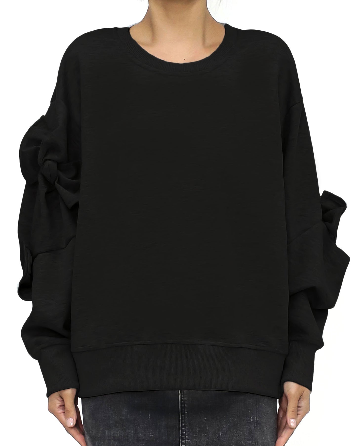 black bows sleeves fleece sweatshirt *pre-order*