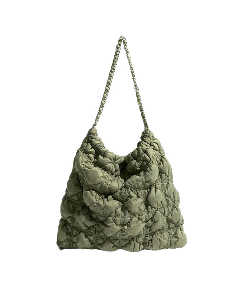 綠色絎縫銀色鏈條單肩包附小袋*預購*