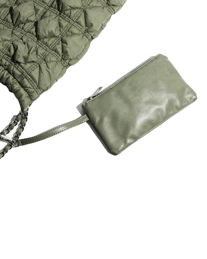 綠色絎縫銀色鏈條單肩包附小袋*預購*