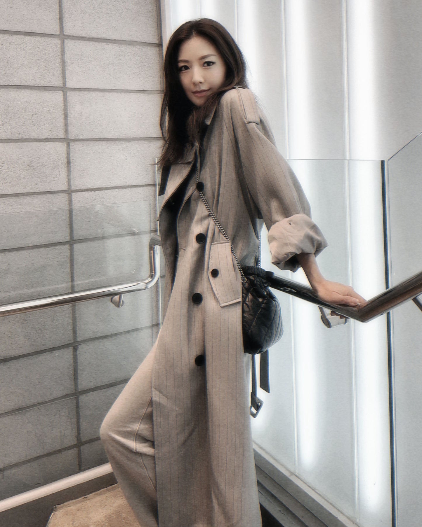 grey stripes longline trench coat w/ belt *pre-order*