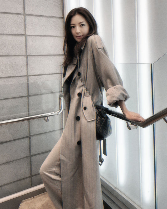 grey stripes longline trench coat w/ belt *pre-order*