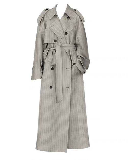 grey stripes longline trench coat w/ belt *pre-order*