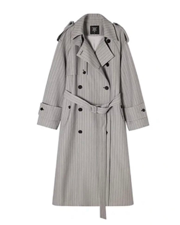 grey stripes longline trench coat w/ belt *pre-order*