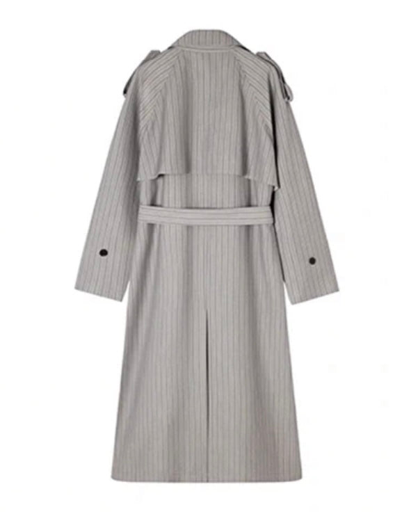 grey stripes longline trench coat w/ belt *pre-order*