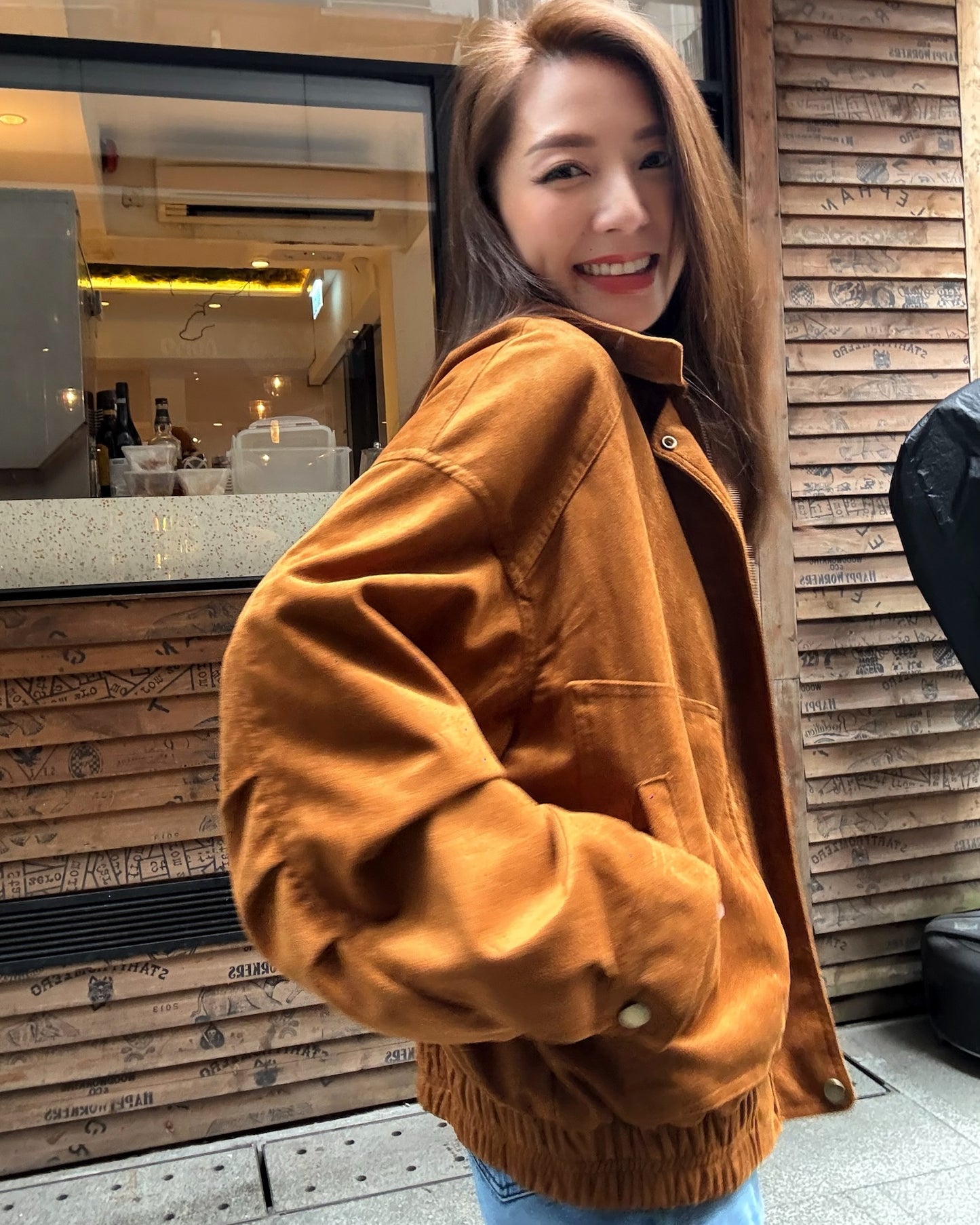 caramel PU suede bomber jacket *pre-order*