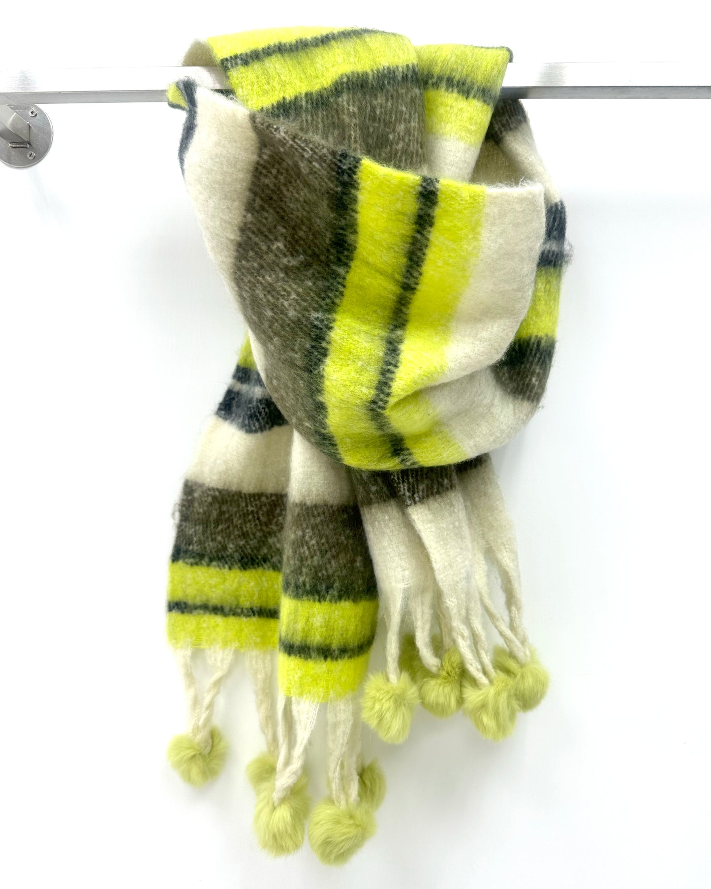 ivory & neon green w/ balls mohair knitted scarf *pre-order*