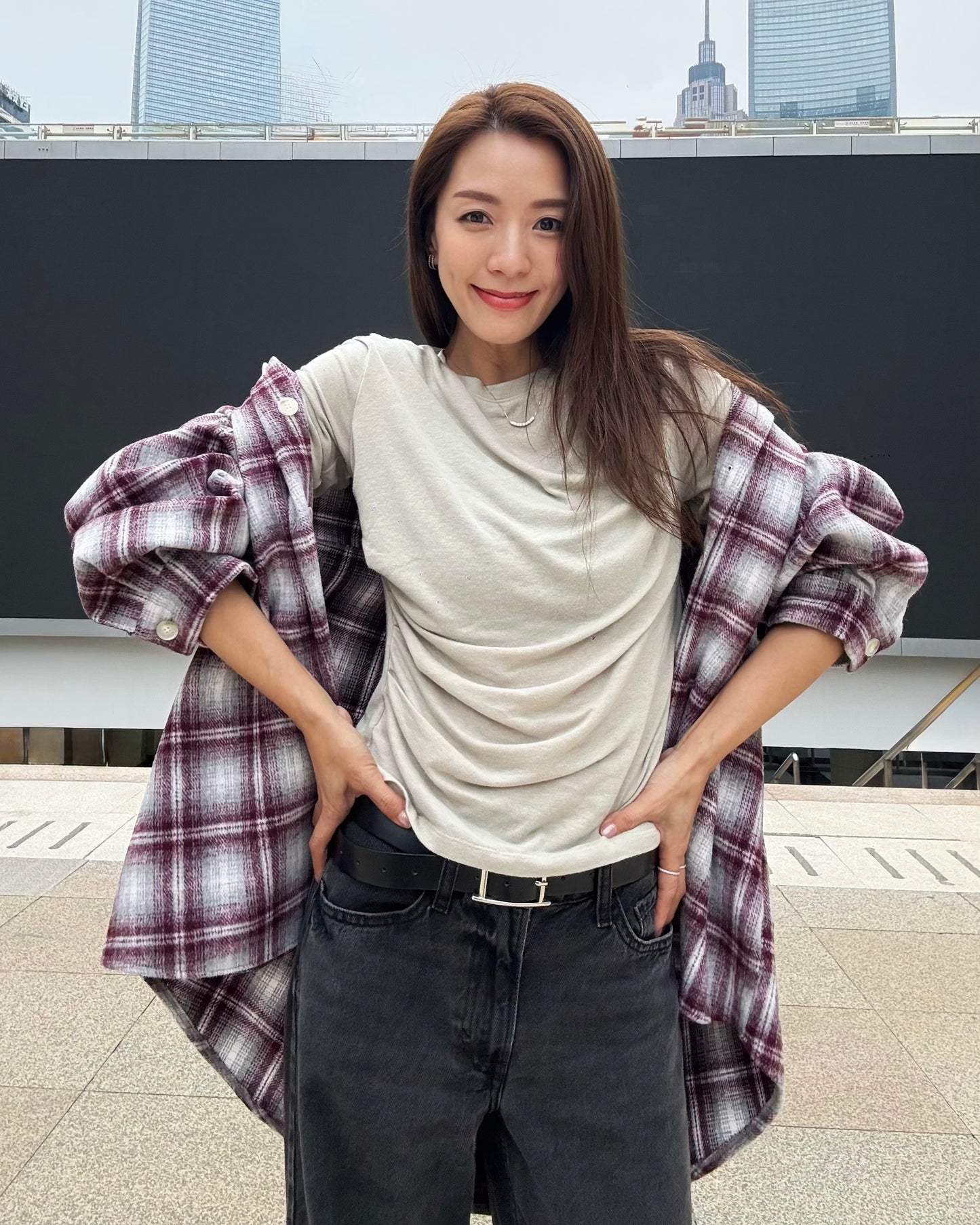 burgundy & ivory checker wool shirt