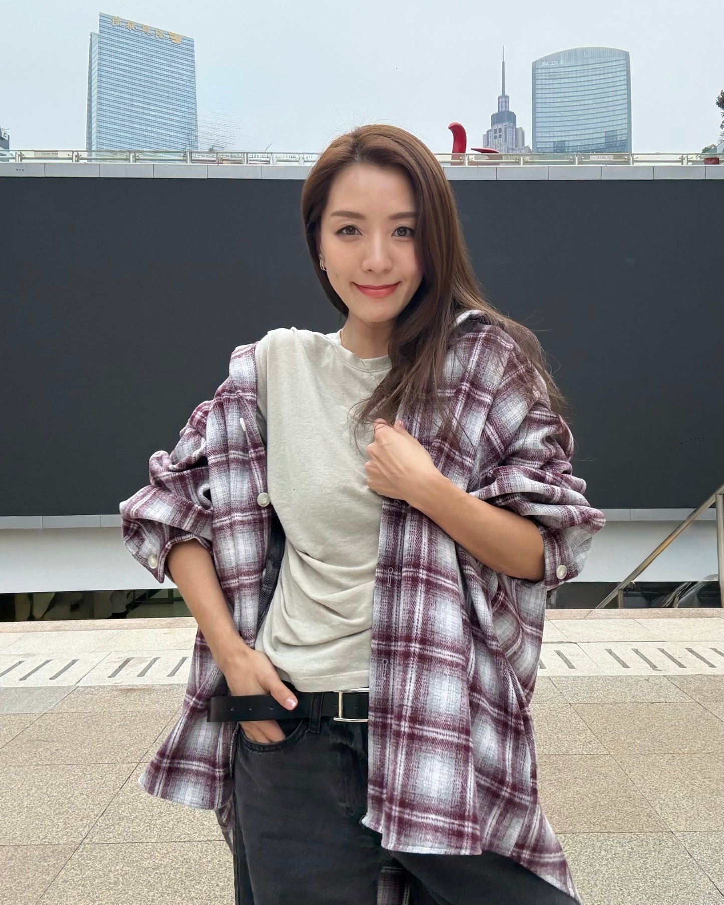 burgundy & ivory checker wool shirt