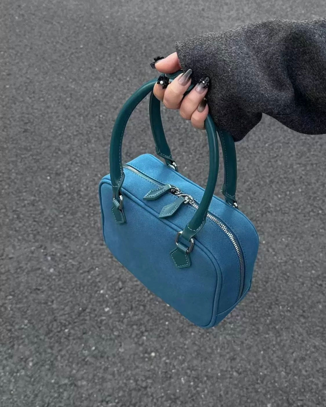 turquoise suede handbag *pre-order*