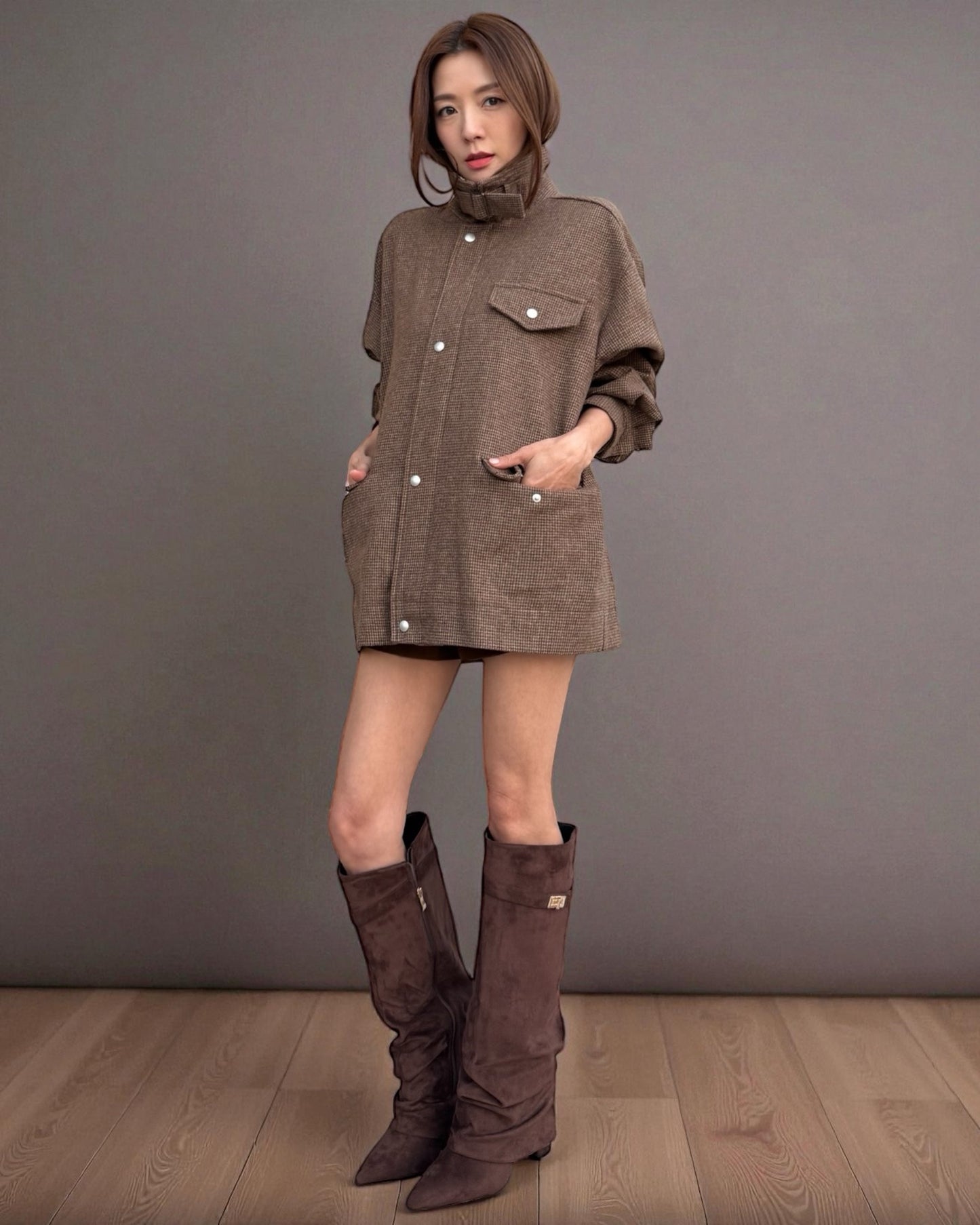 brown PU suede knee length boots *pre-order*