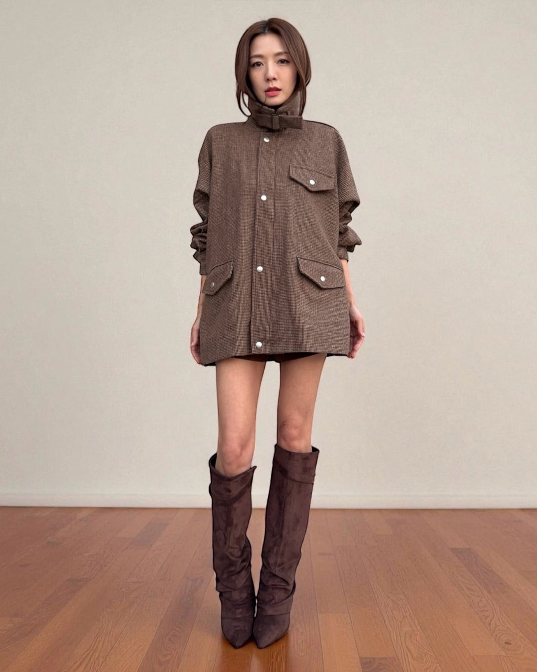brown PU suede knee length boots *pre-order*