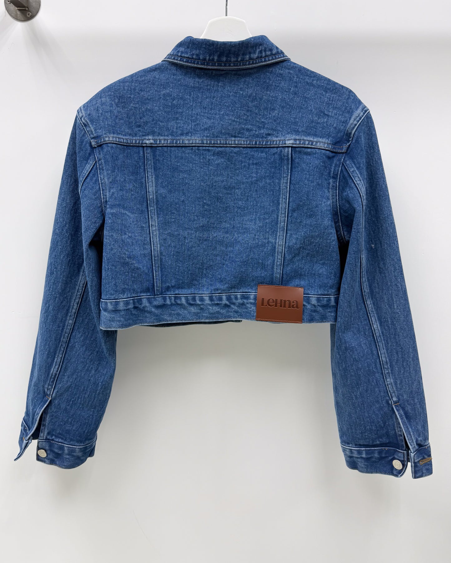 blue denim shoulder pads cropped jacket
