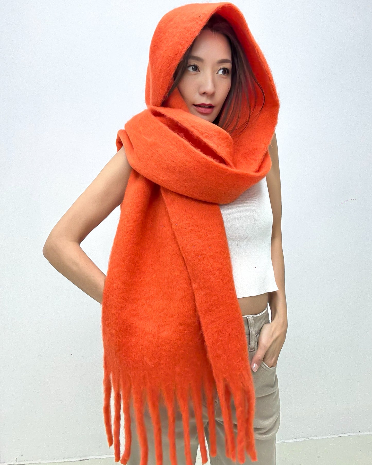 orange wool blended tassels scarf *pre-order*