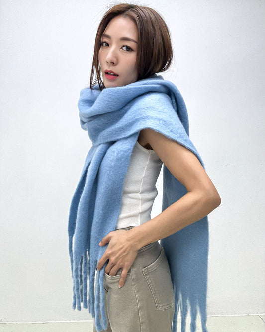 ice blue wool blended tassels scarf *pre-order*
