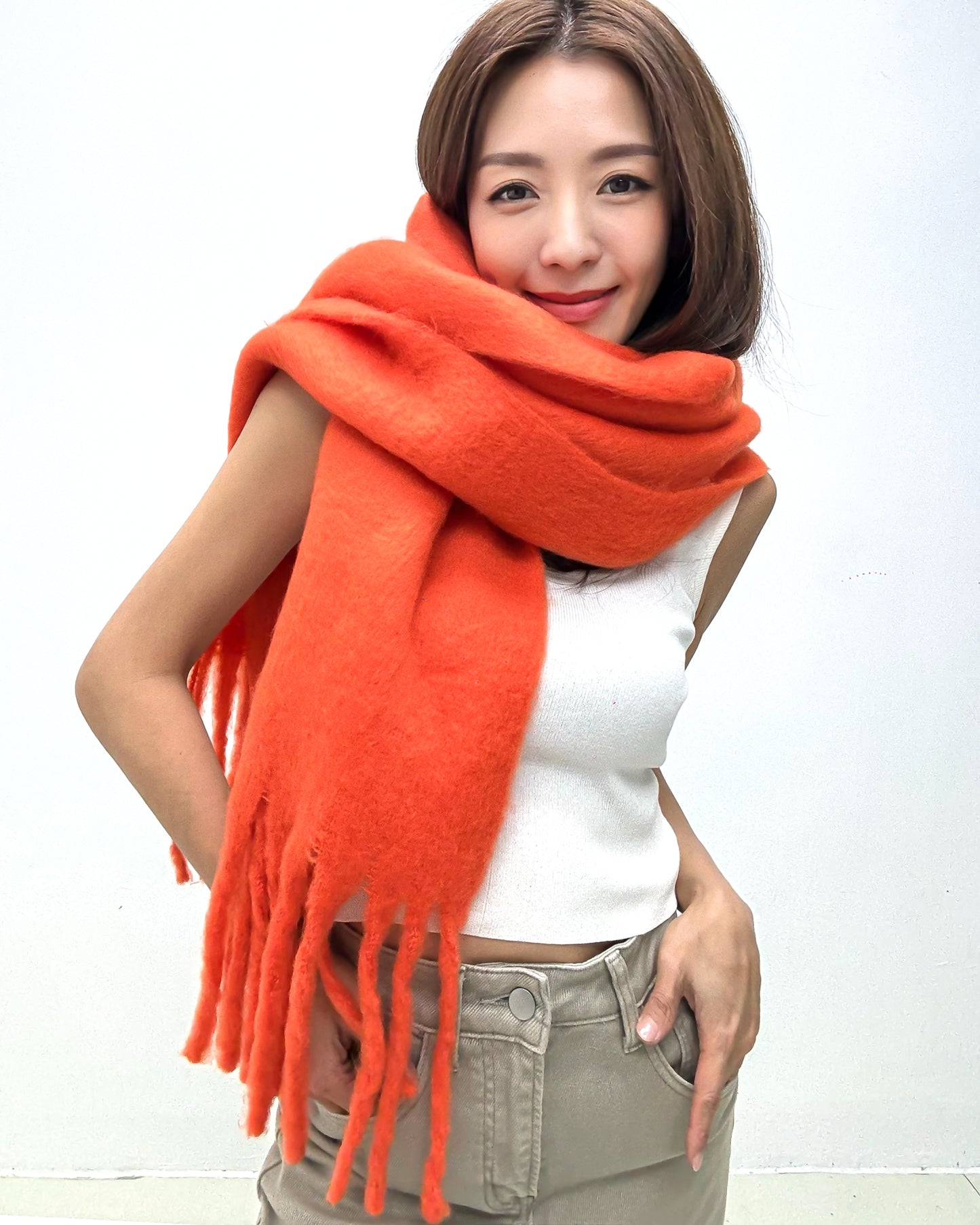 orange wool blended tassels scarf *pre-order*