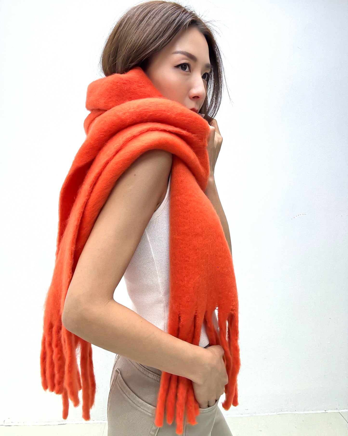 orange wool blended tassels scarf *pre-order*