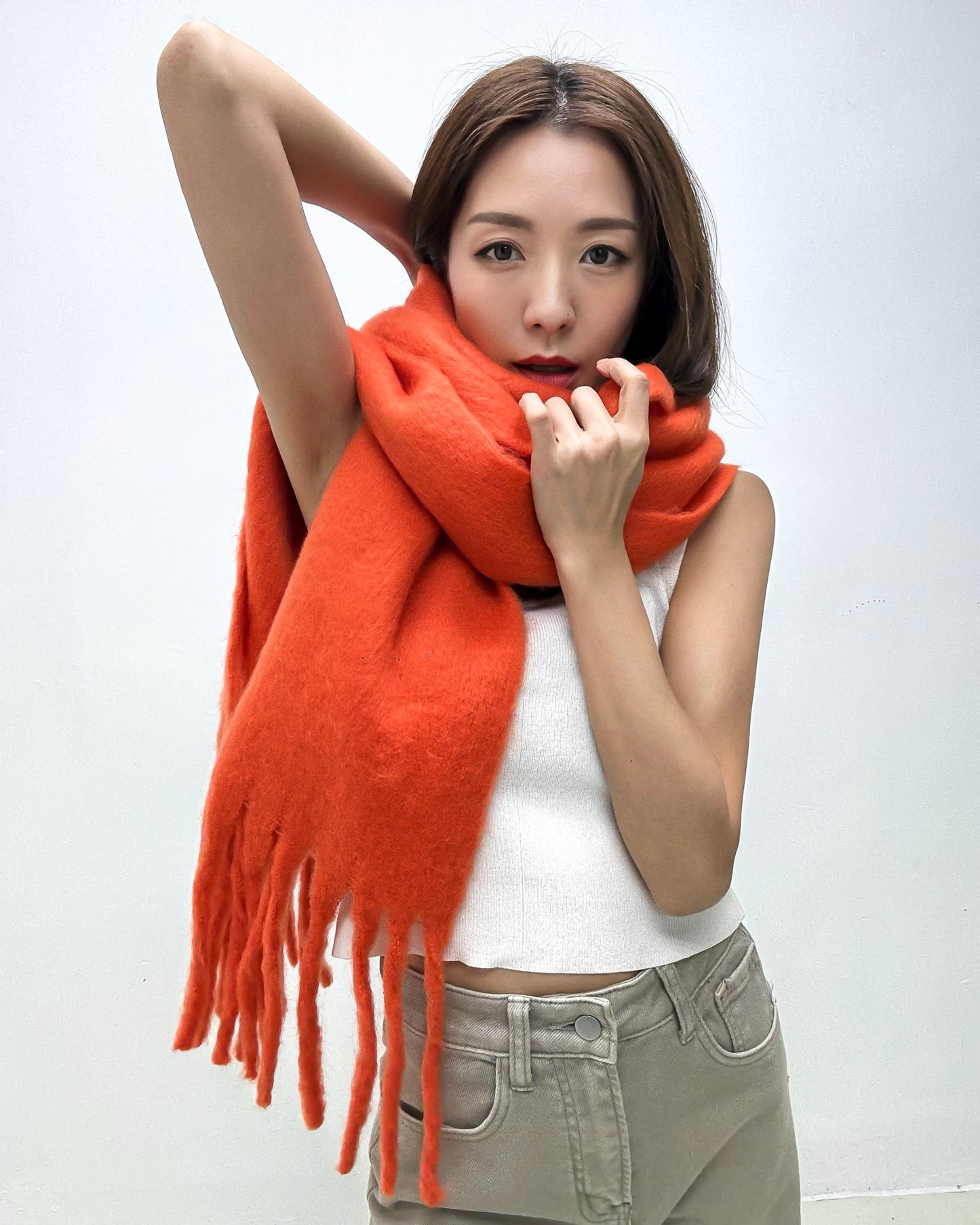 orange wool blended tassels scarf *pre-order*