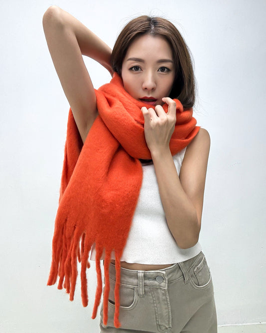 orange wool blended tassels scarf *pre-order*