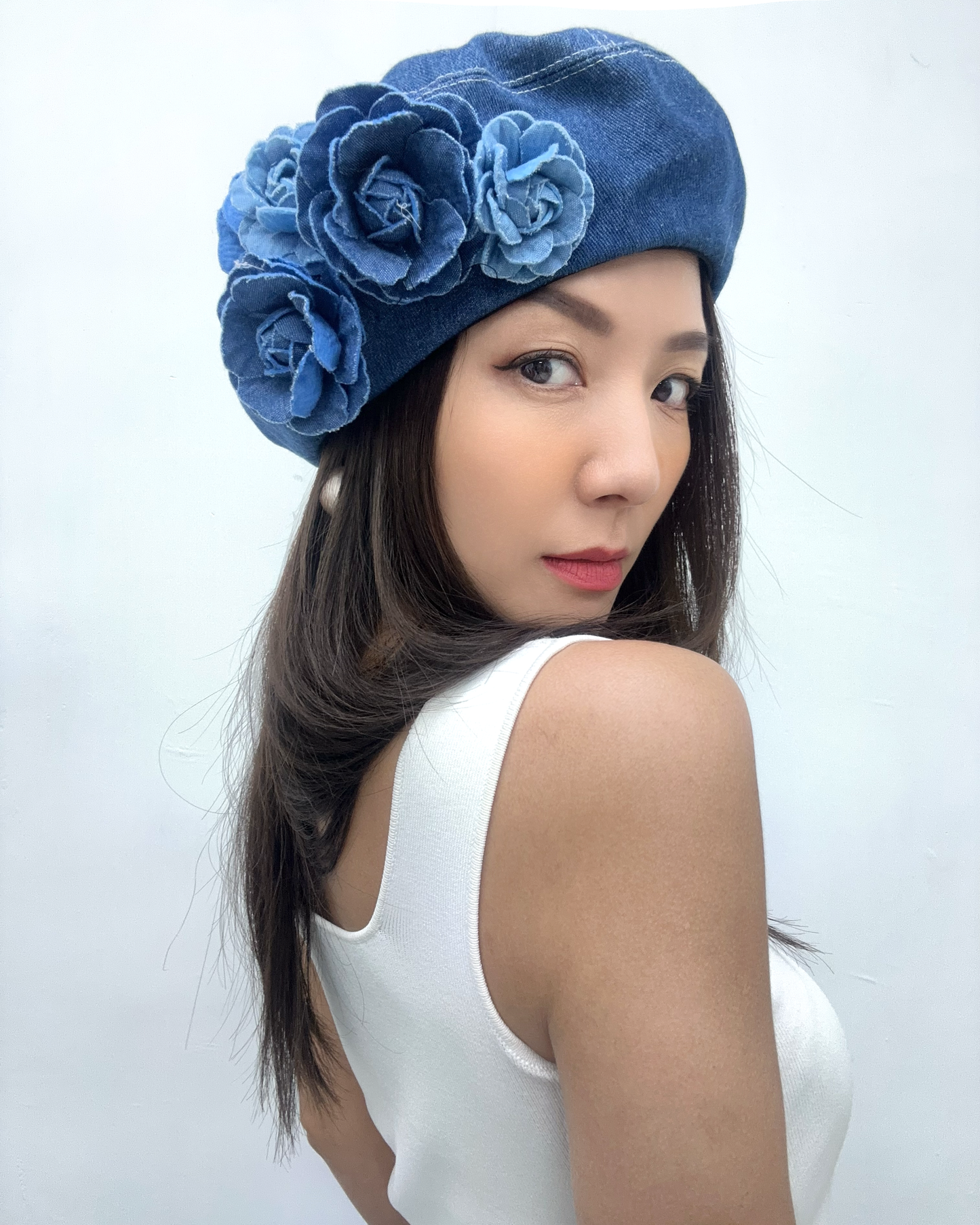 denim flowers beret *pre-order*