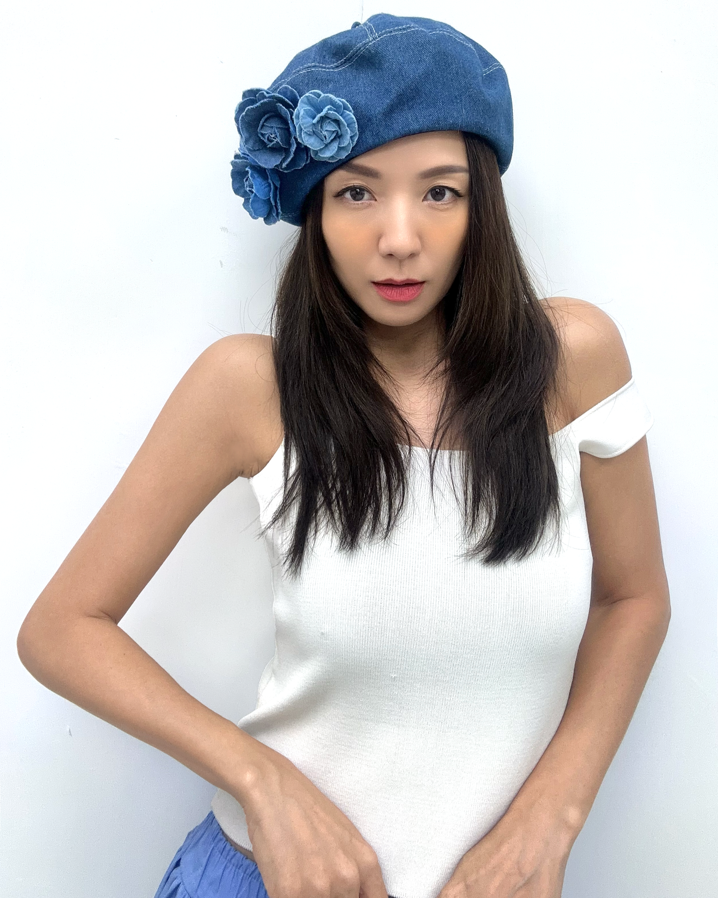 denim flowers beret *pre-order*