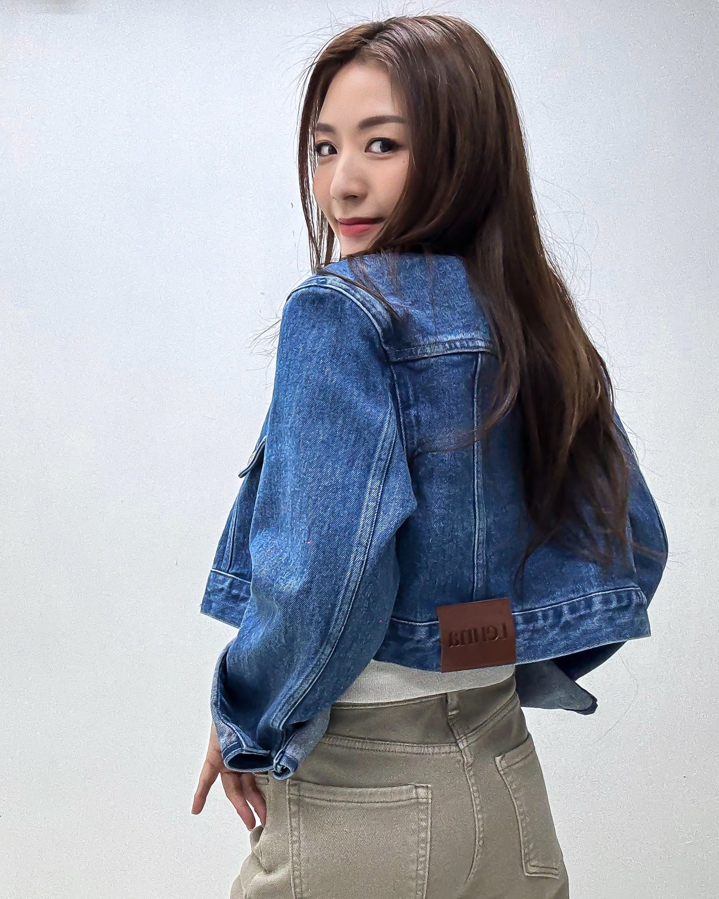blue denim shoulder pads cropped jacket