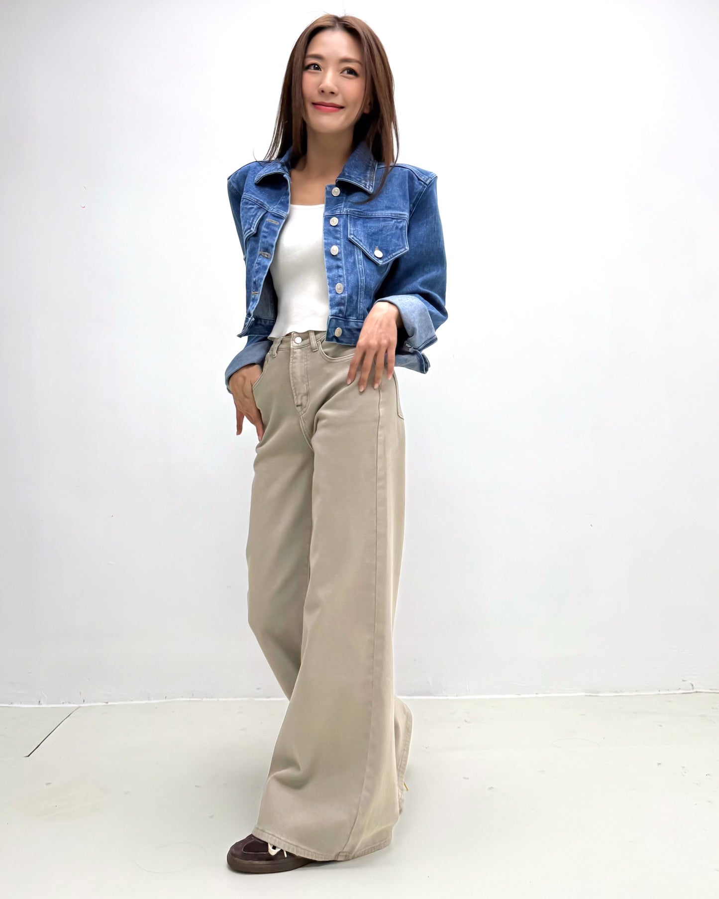 beige denim flare jeans *pre-order*