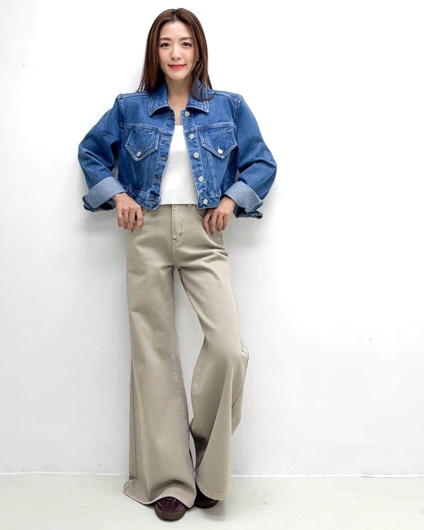 blue denim shoulder pads cropped jacket