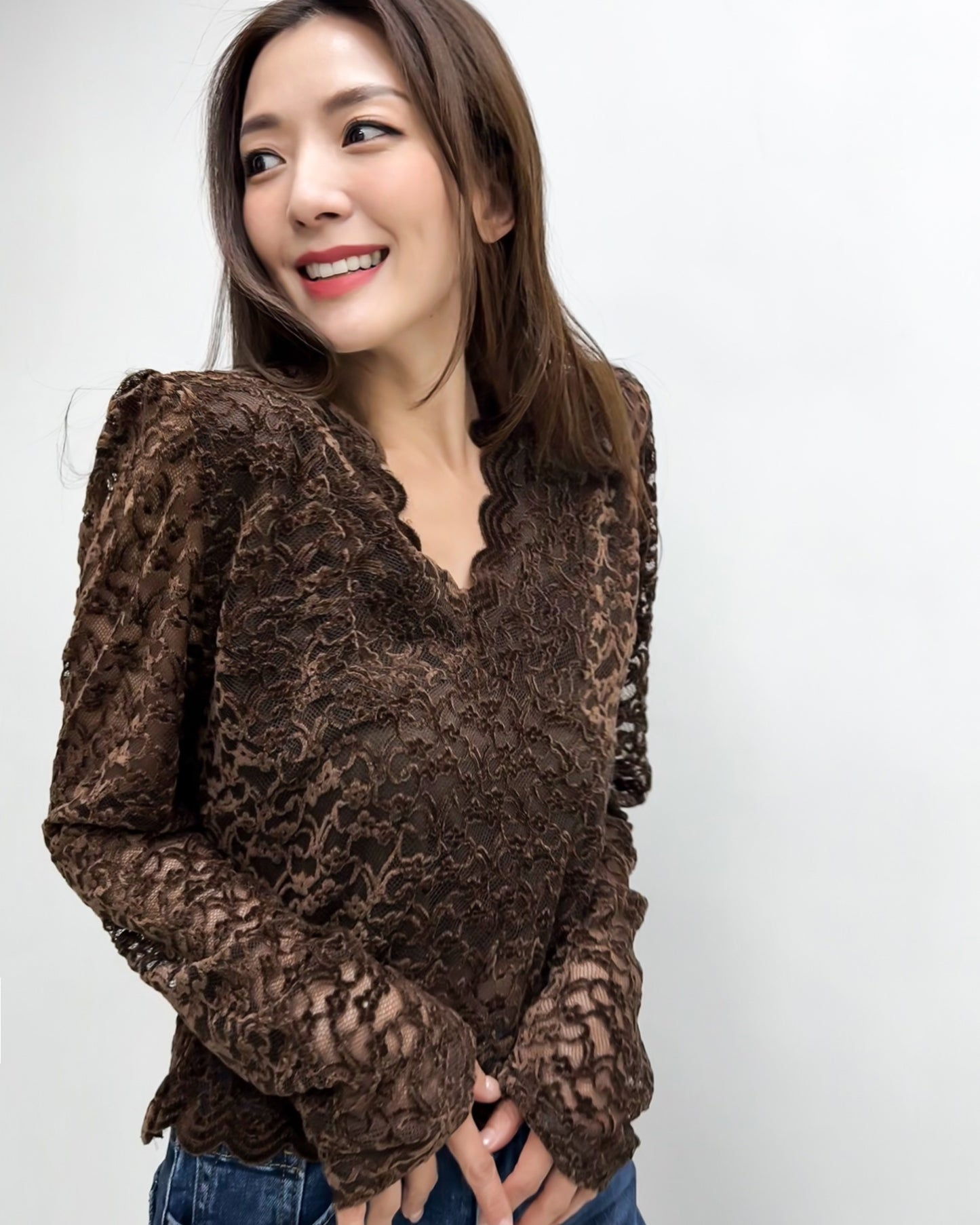 brown fleece lace top