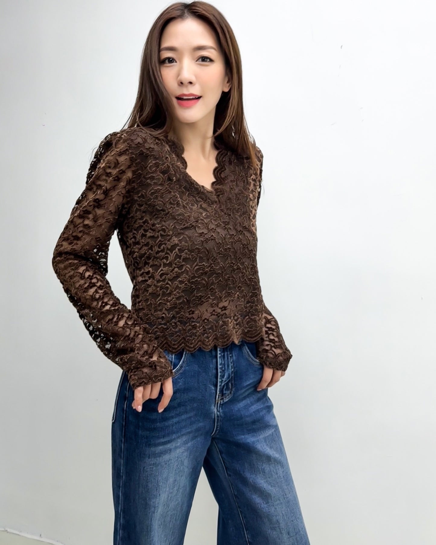 brown fleece lace top