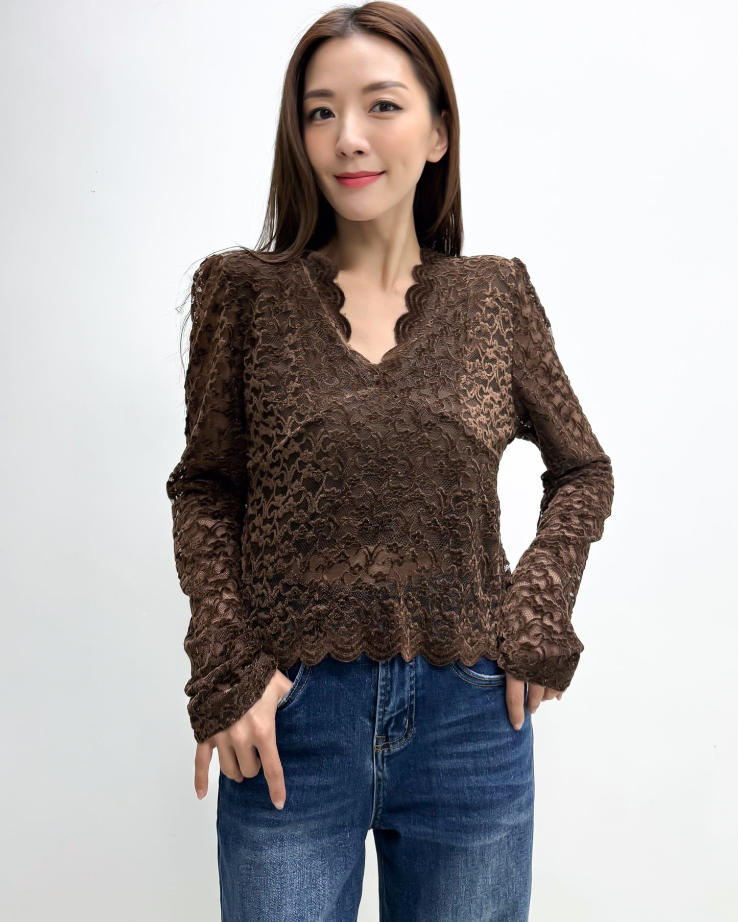 brown fleece lace top