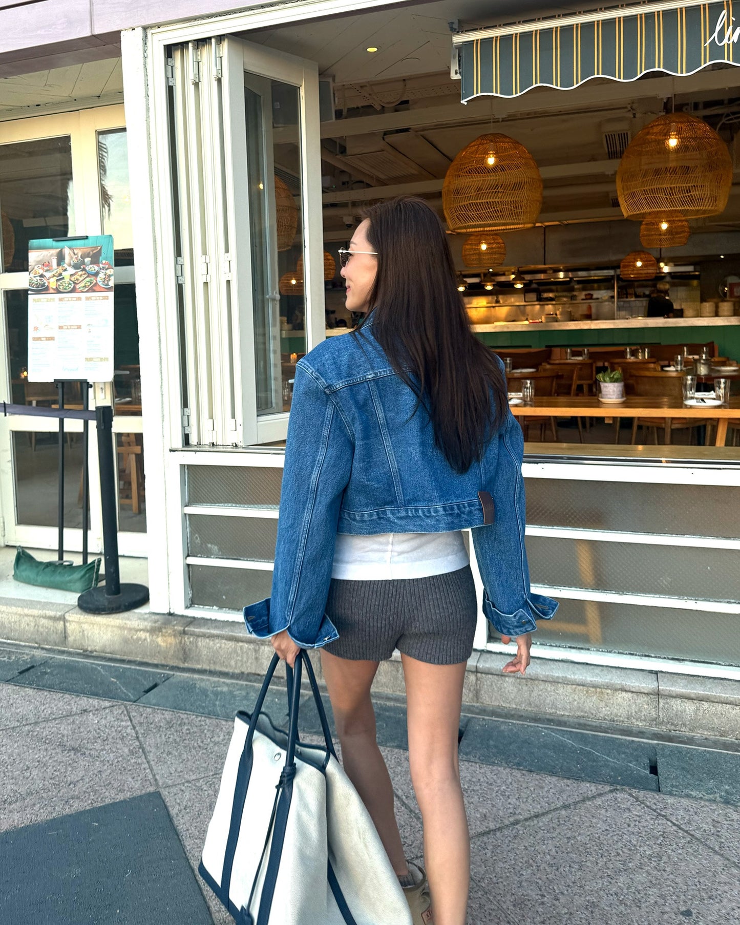 blue denim shoulder pads cropped jacket