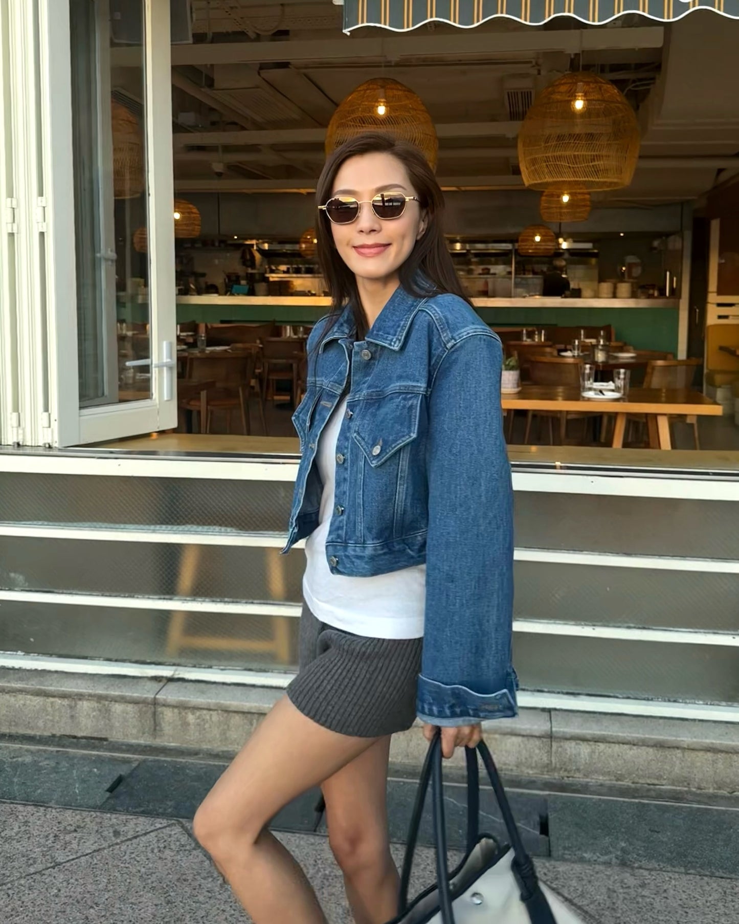 blue denim shoulder pads cropped jacket